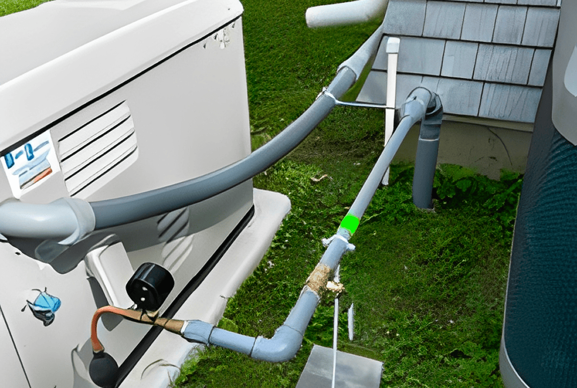 Outdoor generator with connected pipes and cables.