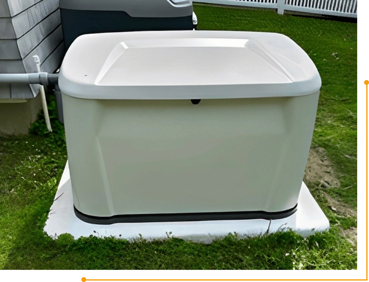 Generac generator installed on grass lawn.